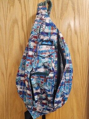 KAVU Rope Sling Bag "One of a Kind" Geometric Abstract Print EUC